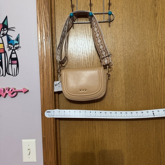 Pretty Simple Handbags - Tan Crossbody Bag with Patterned Strap